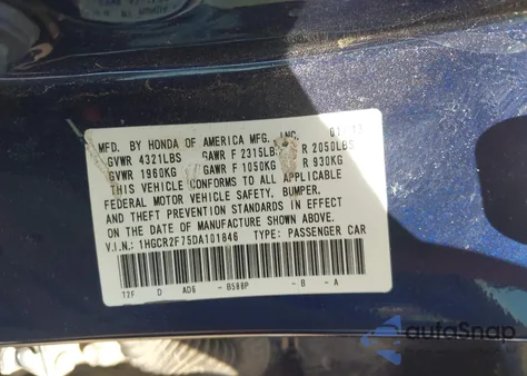 2013 Honda Accord Ex from USA, damaged, VIN 1HGCR2F75DA101846